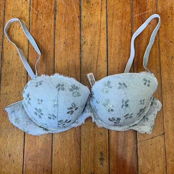 Victoria's Secret Bra Women's 34C Blue and Silver Floral - Picture 1 of 7